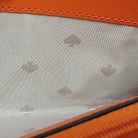 Kate Spade Leila Large Continental Wallet Zipper Closure Orange Pebbled Leather - Picture 8 of 10